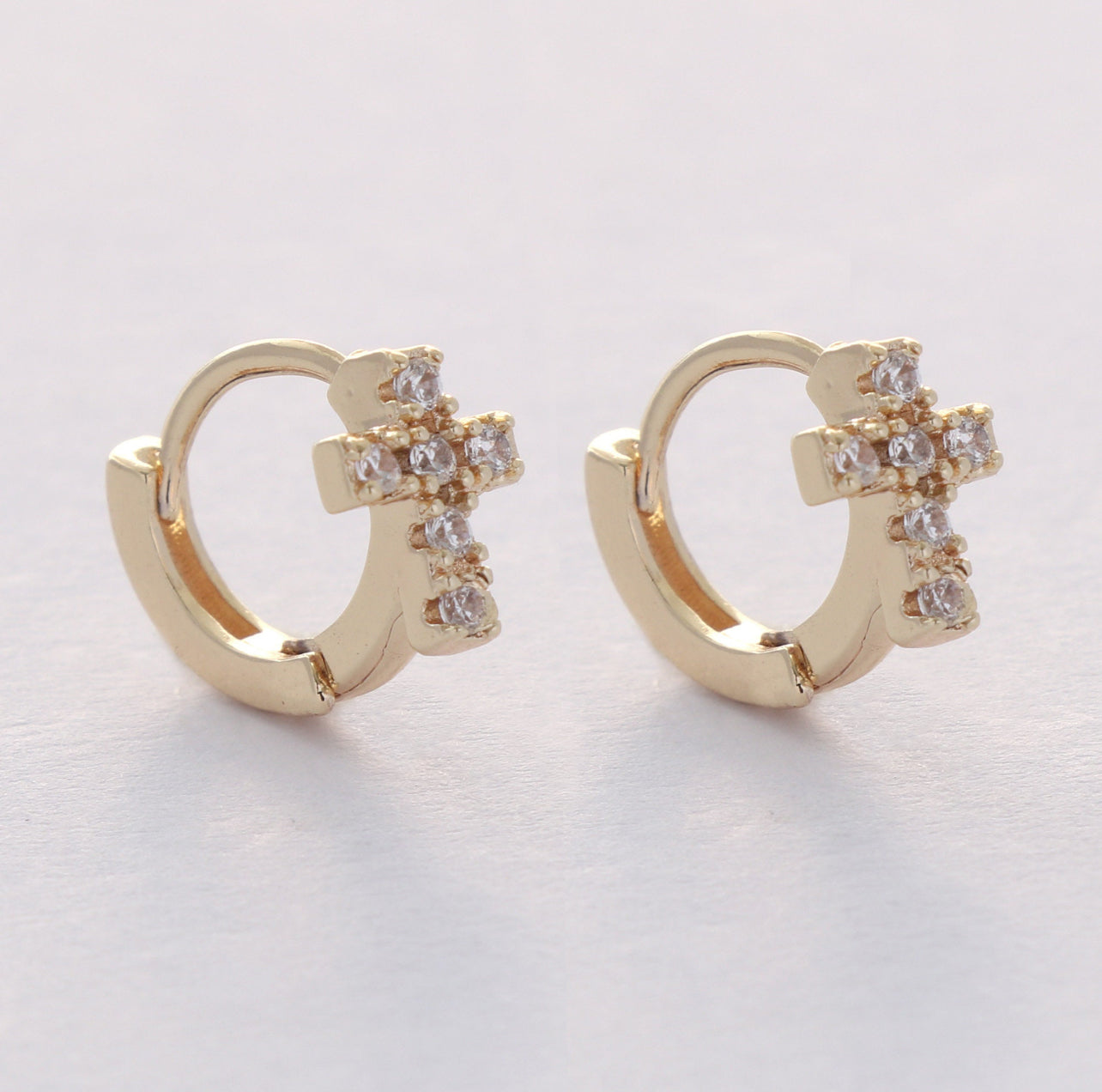 Gold Cross Huggie Hoops