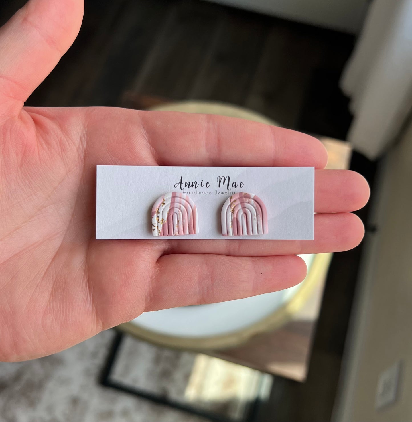 Boho Rainbow Stud - Pink Marble