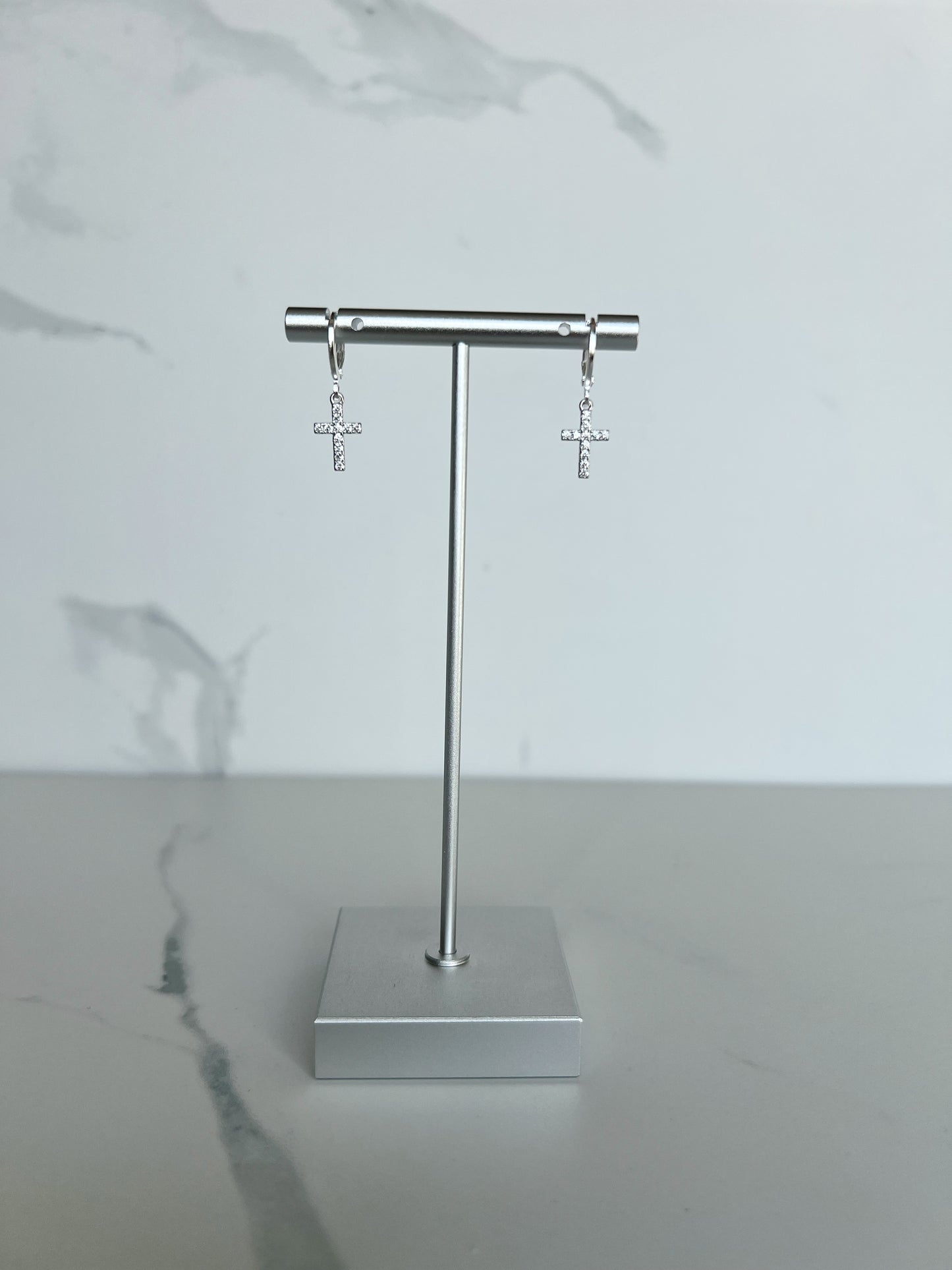 Silver Crystal Cross Huggies