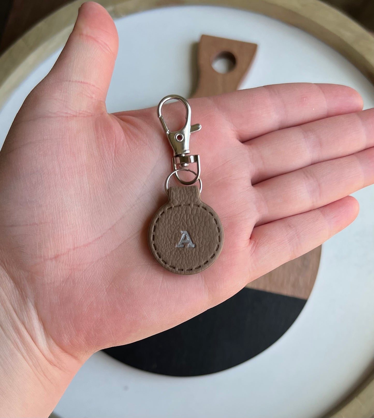 Brown “Leather” Keychain - Custom Initial
