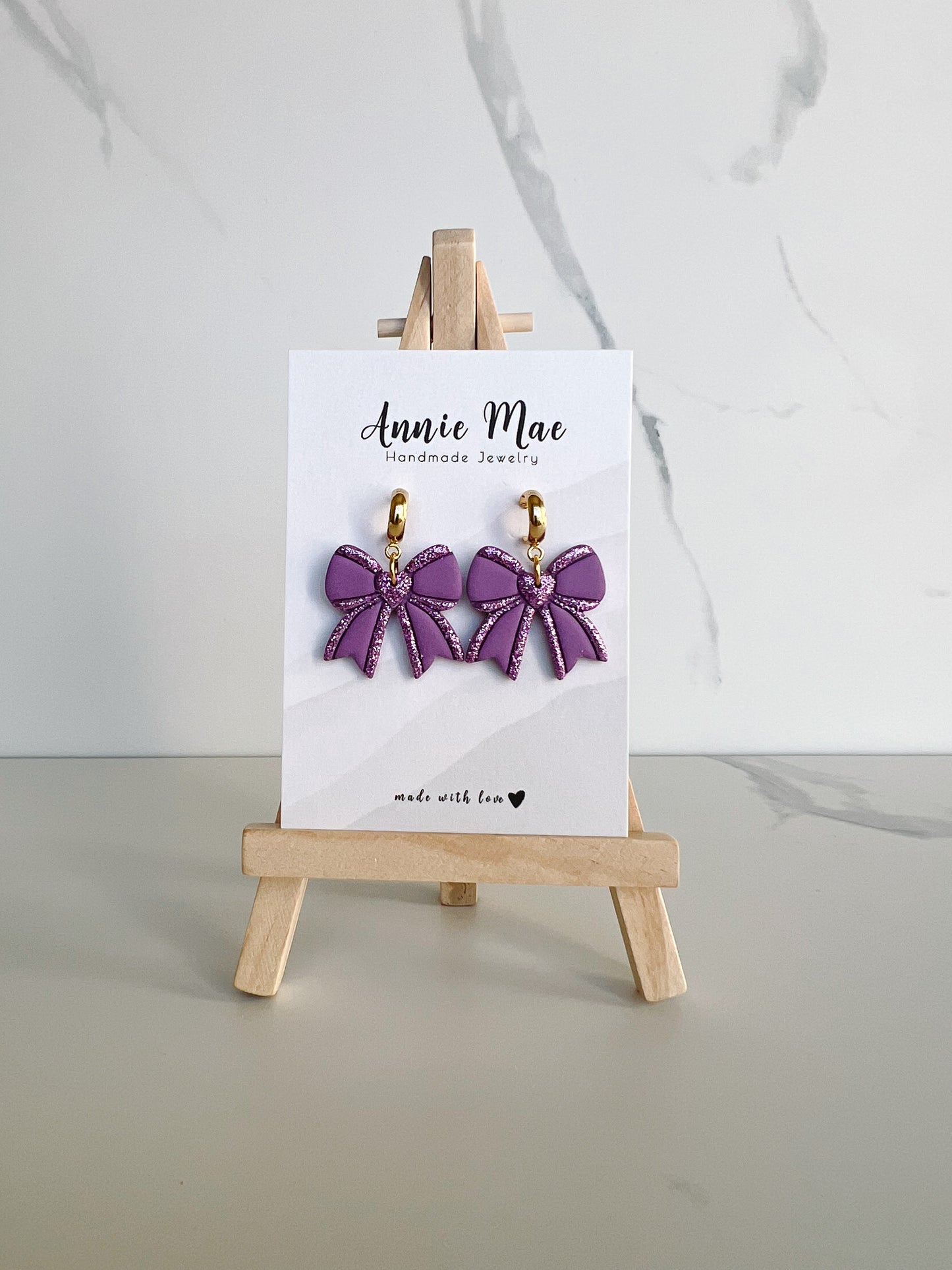 Glitter Heart Bows - Purple