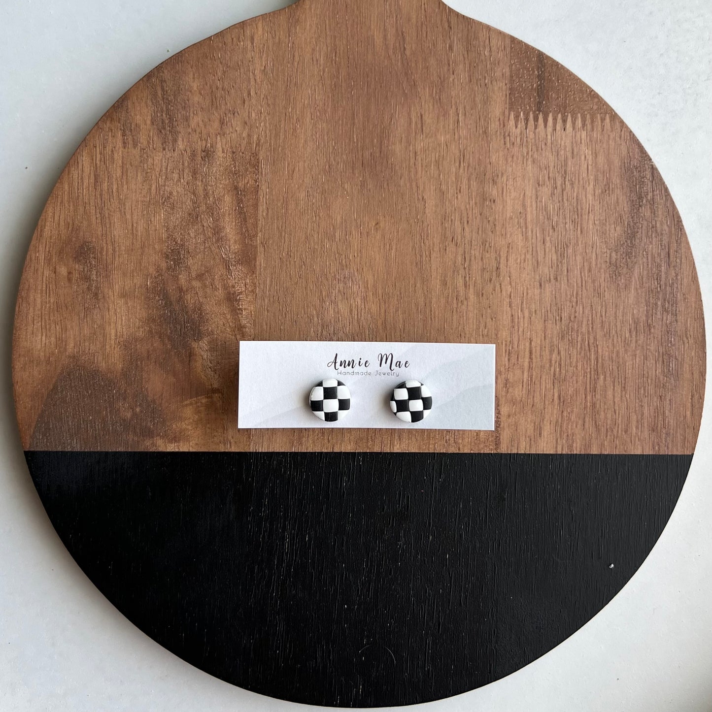Checkered Circle Stud - Black & White