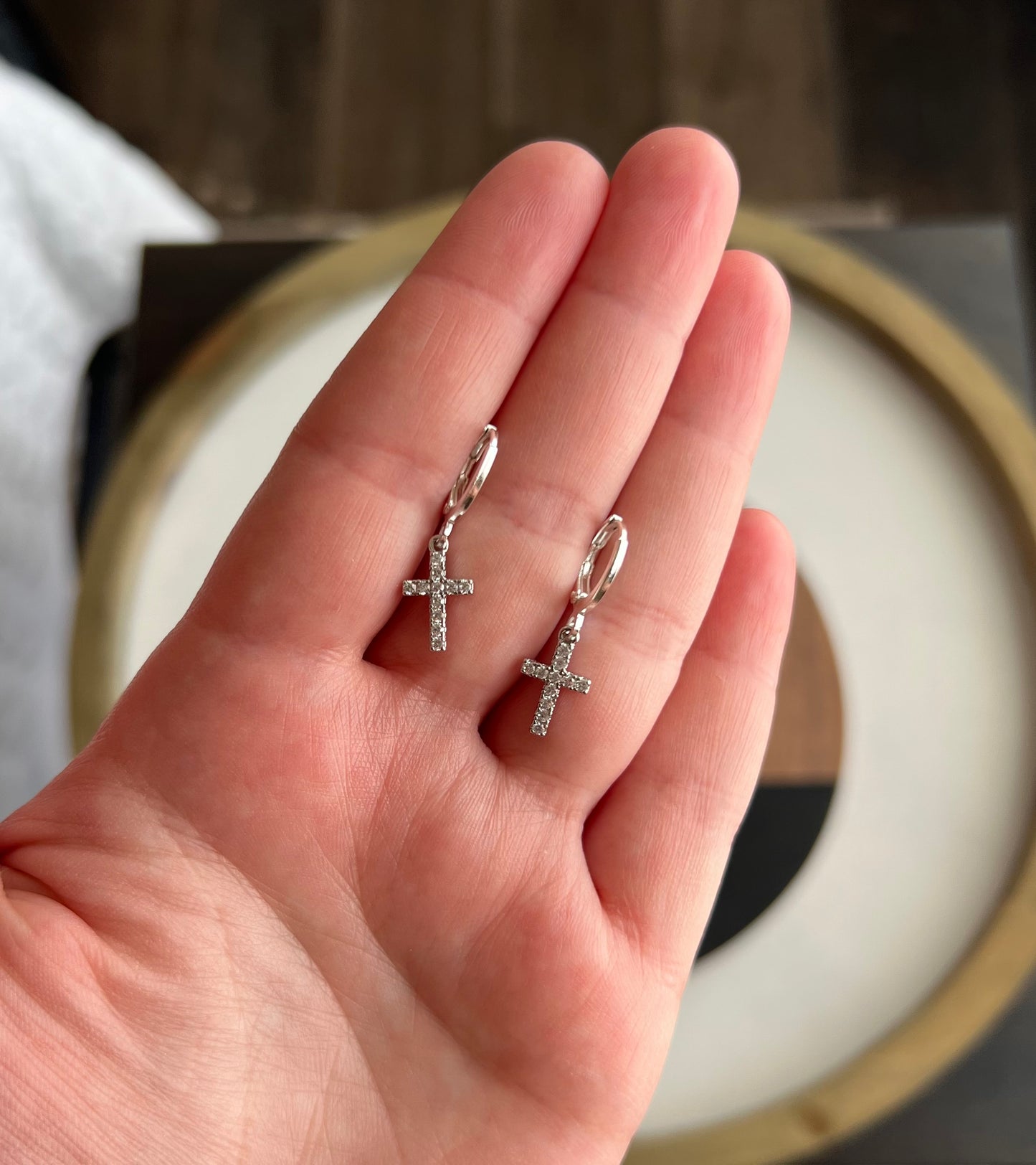 Silver Crystal Cross Huggies