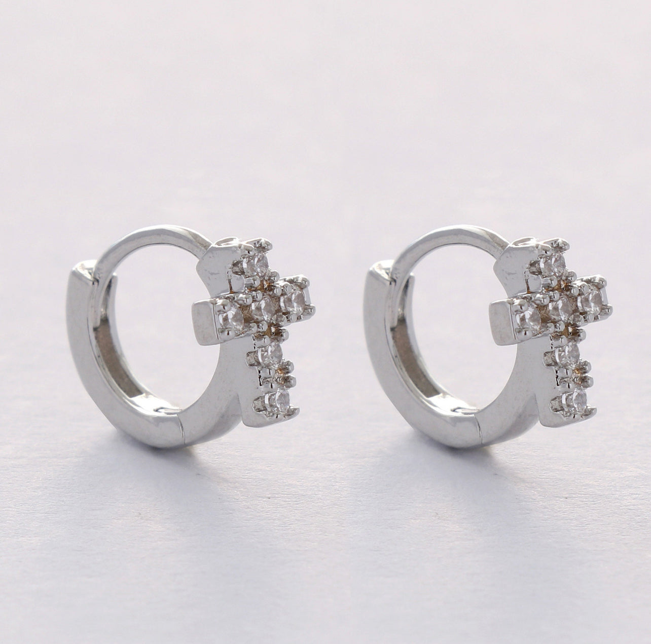 Silver Cross Huggie Hoops