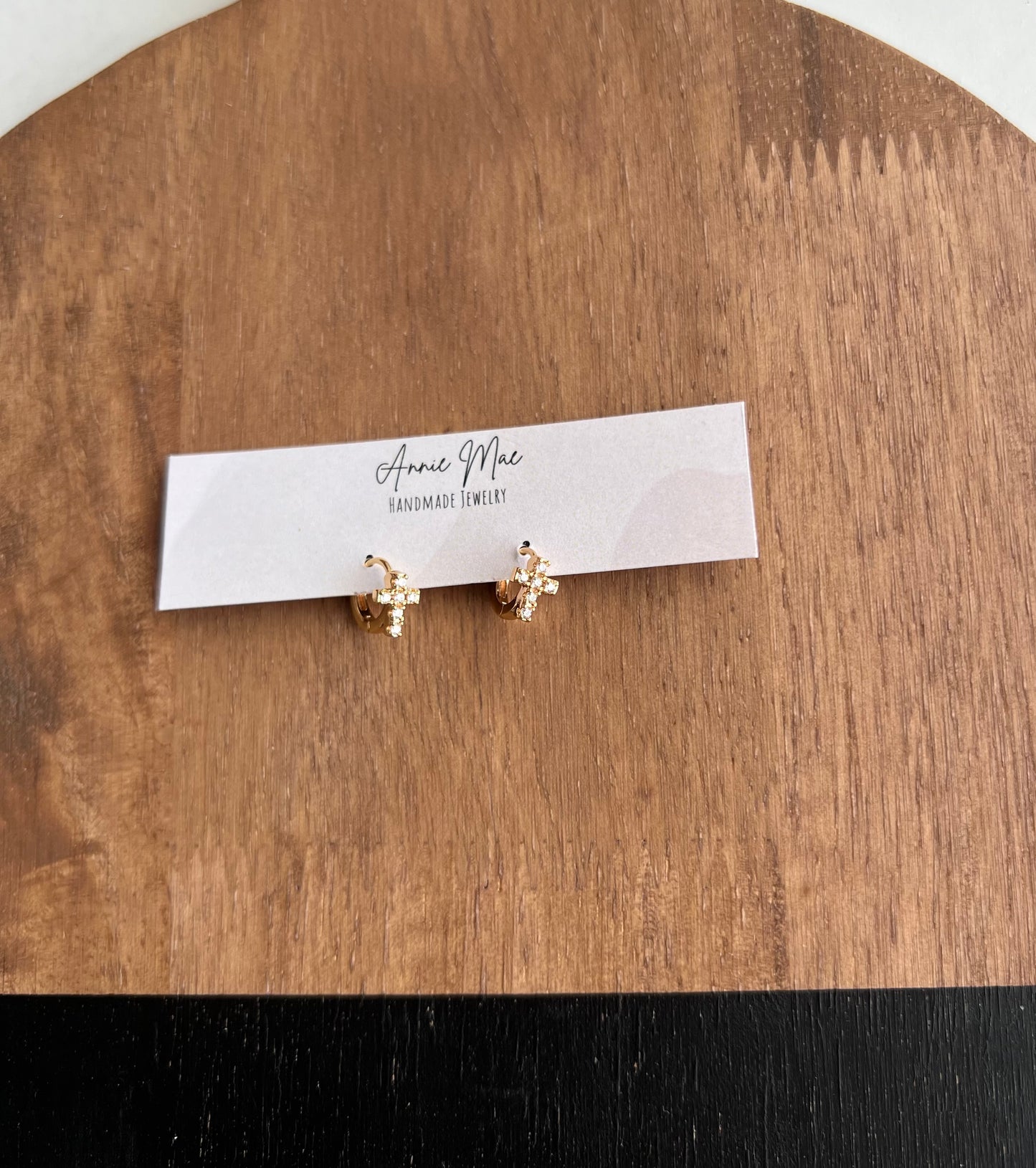 Gold Cross Huggie Hoops