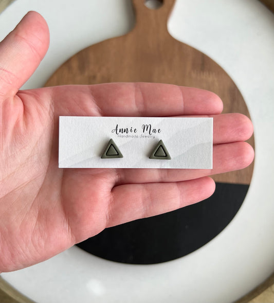 Green Embossed Triangle Studs