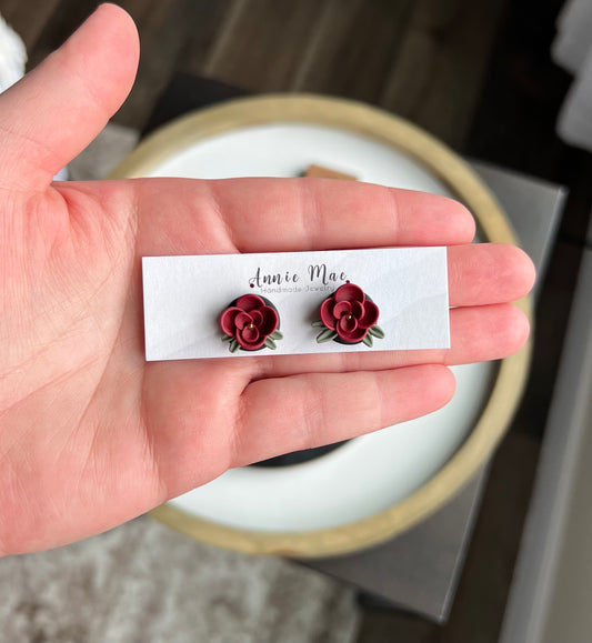 Red Floral Studs
