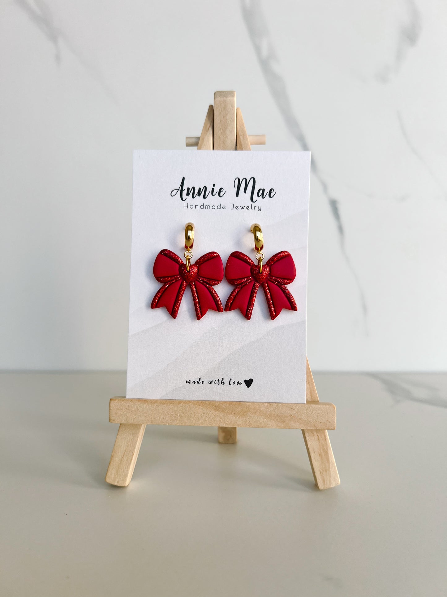 Glitter Heart Bows - Red