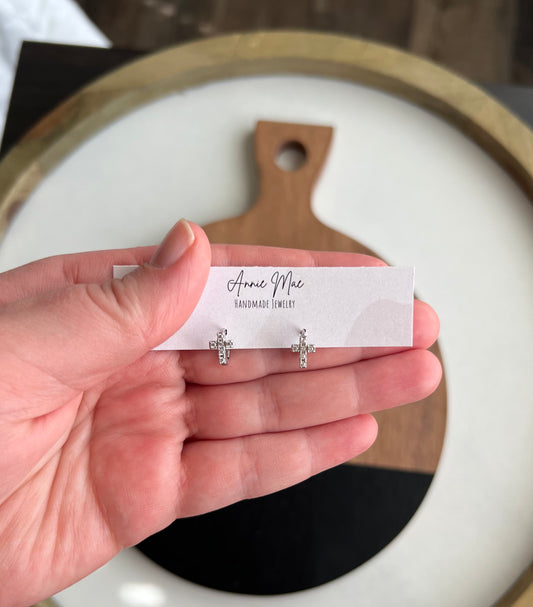 Silver Cross Huggie Hoops