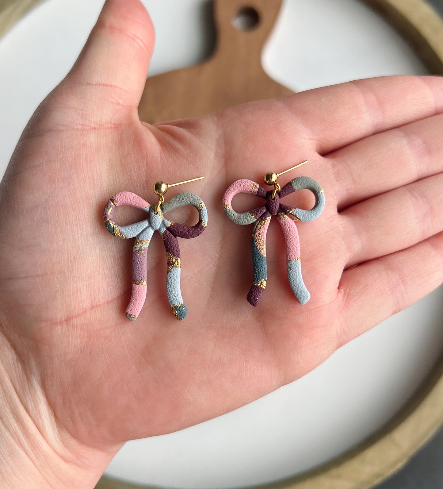 Skinny Ribbon Bow - Mermaid Marble