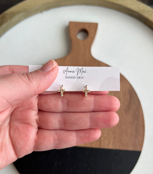 Gold Cross Huggie Hoops