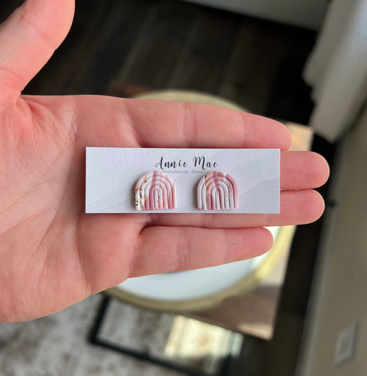 Boho Rainbow Stud - Pink Marble
