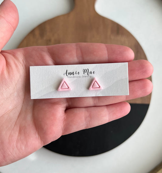 Pink Embossed Triangle Studs