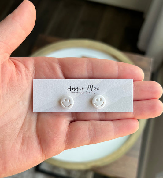 Smiley Studs - White