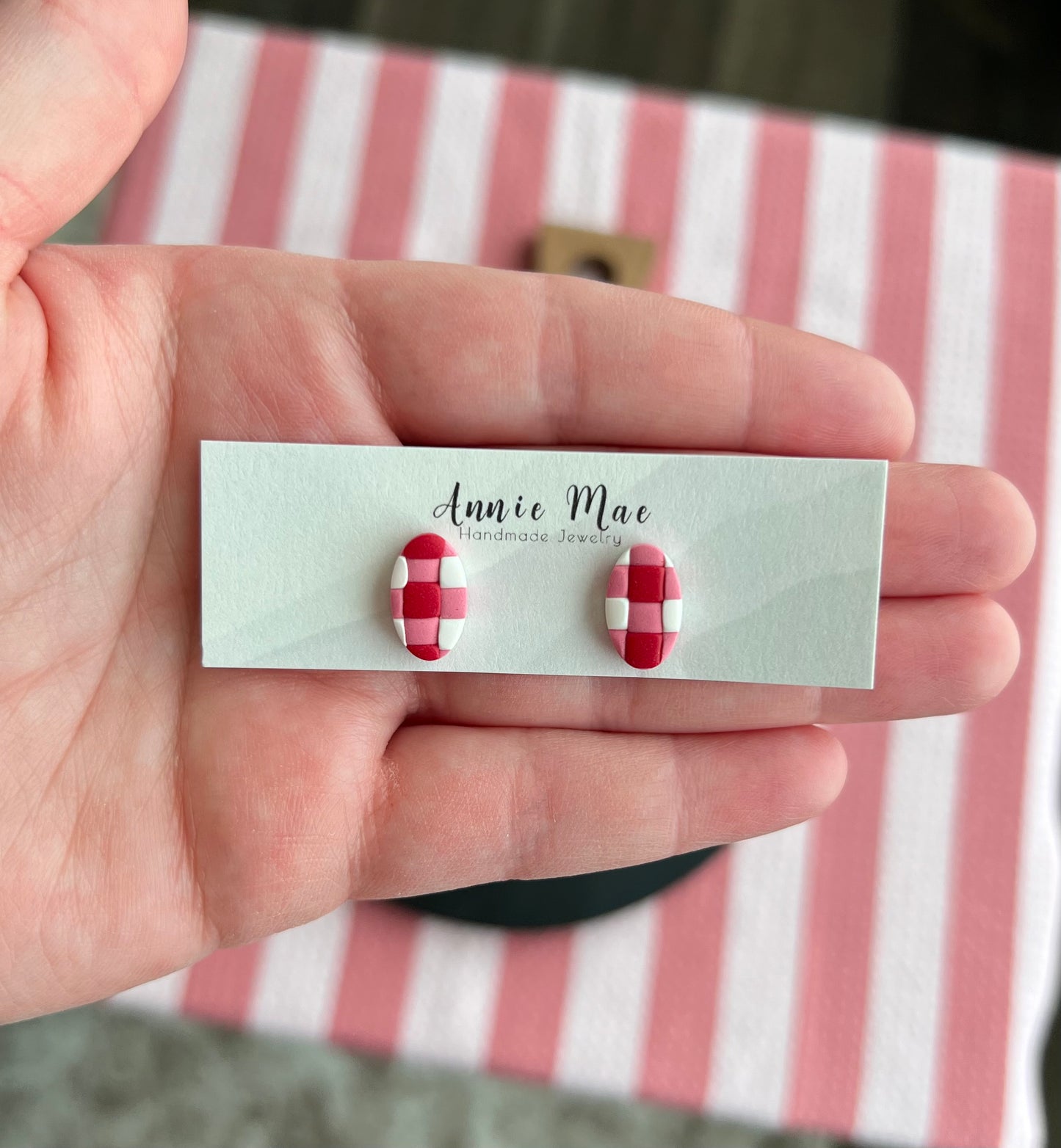 Gingham Oval Studs
