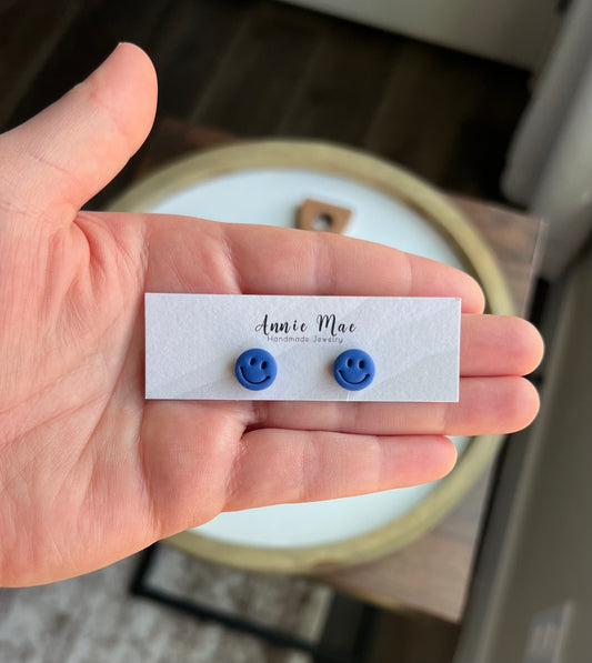 Smiley Studs - Blue