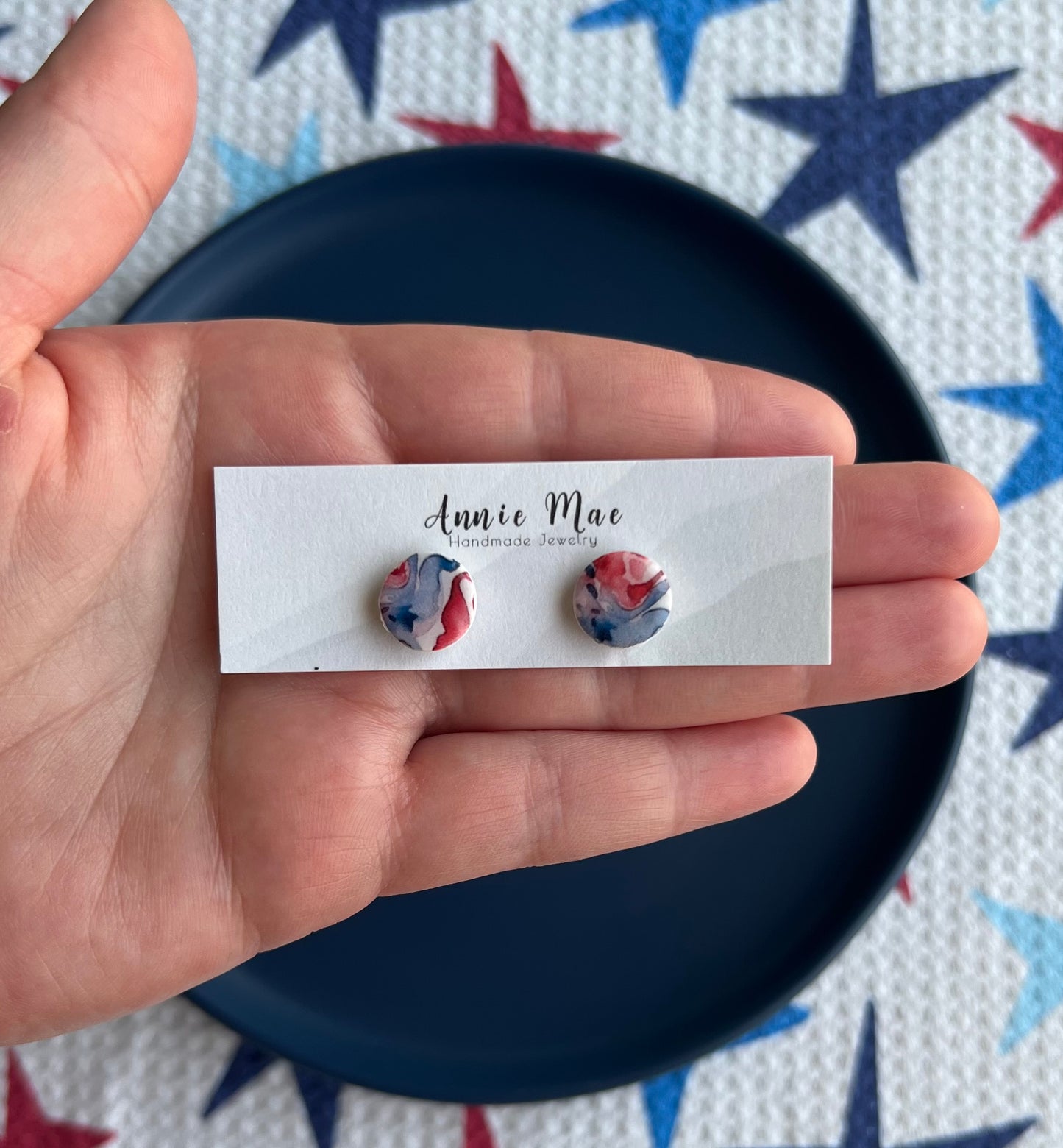 Circle RWB Marble Studs