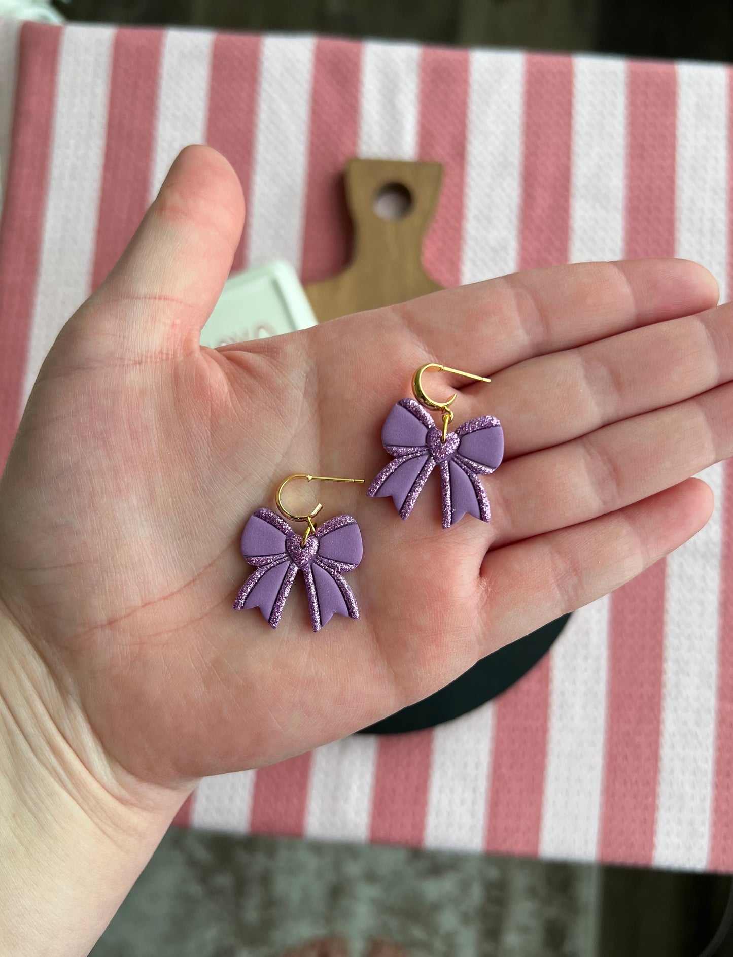 Glitter Heart Bows - Purple