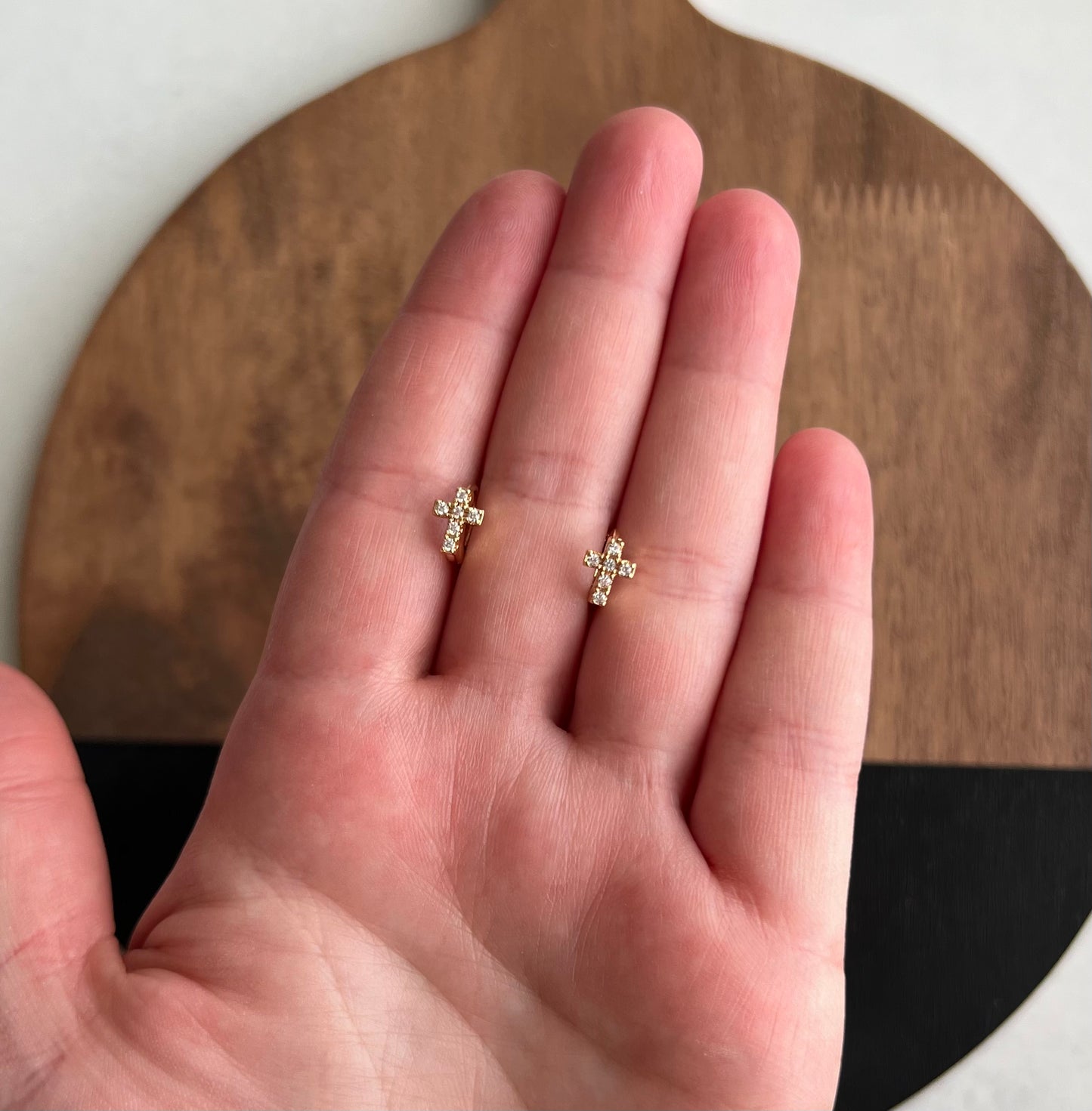 Gold Cross Huggie Hoops