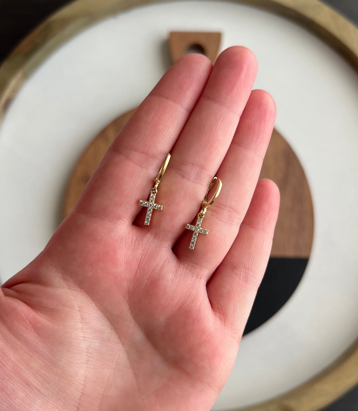 Gold Crystal Cross Huggies