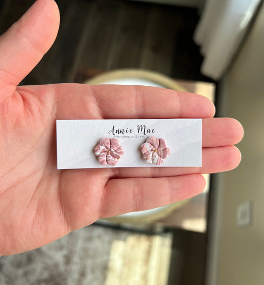 Pinwheel Flower Stud - Pink Marble