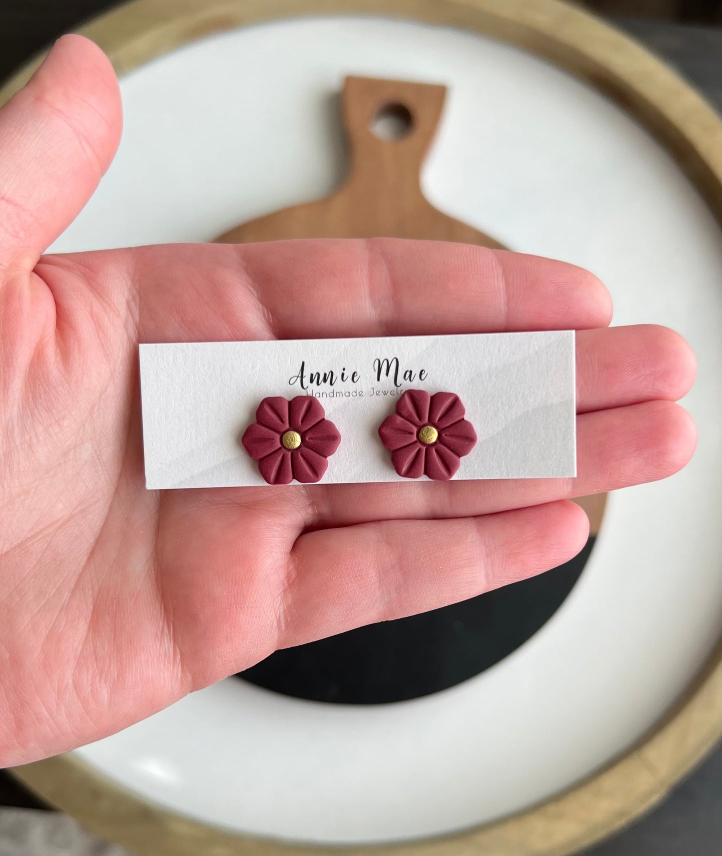 Maroon Flower Stud