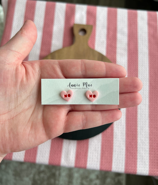 XO Pink Heart Studs